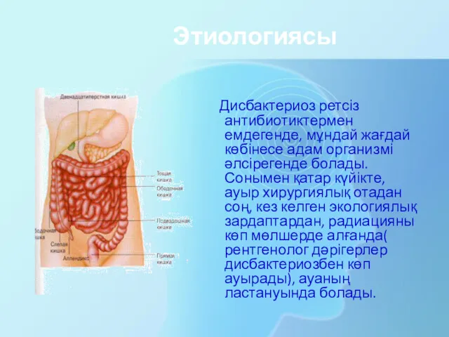 Этиологиясы Дисбактериоз ретсіз антибиотиктермен емдегенде, мұндай жағдай көбінесе адам организмі