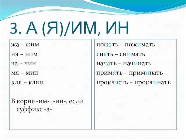 3. А (Я)/ИМ, ИН жа – жим ня – ним