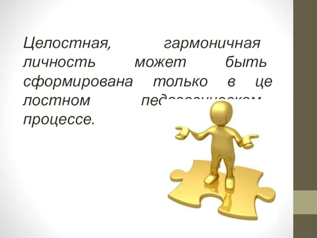 Целостная, гармоничная личность может быть сформирована только в це­лостном педагогическом процессе.