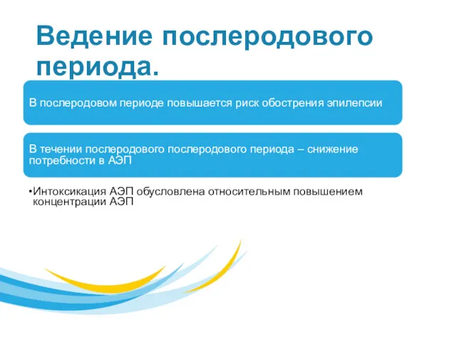 Ведение послеродового периода. В послеродовом периоде повышается риск обострения эпилепсии
