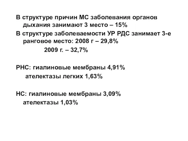 В структуре причин МС заболевания органов дыхания занимают 3 место