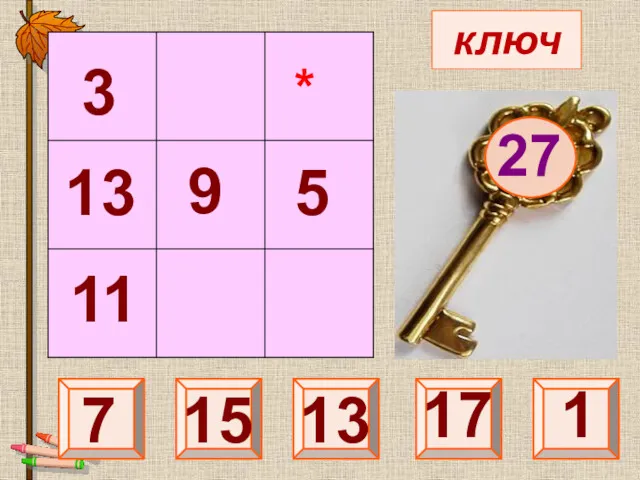 ключ 27 25 7 15 1 13 3 13 11 5 * 9 17