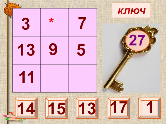 ключ 27 25 7 15 1 13 3 13 11 5 * 9 17 14