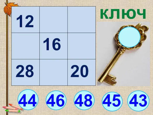 43 44 ключ 46 48 45 12 16 20 28