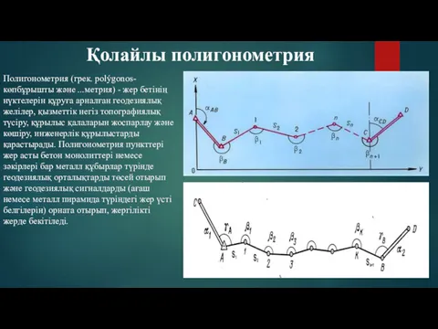 Қолайлы полигонометрия Полигонометрия (грек. polýgonos-көпбұрышты және ...метрия) - жер бетінің