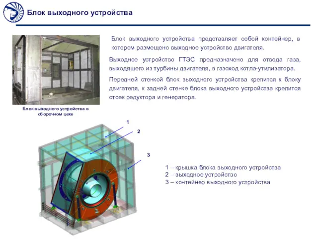 Блок выходного устройства Выходное устройство ГТЭС предназначено для отвода газа,