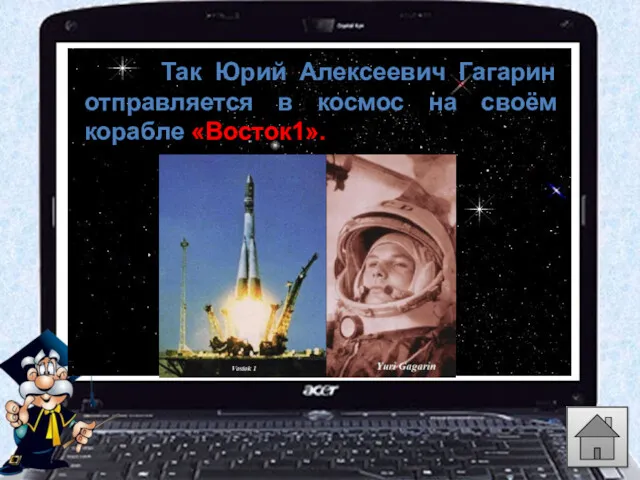 Так Юрий Алексеевич Гагарин отправляется в космос на своём корабле «Восток1».