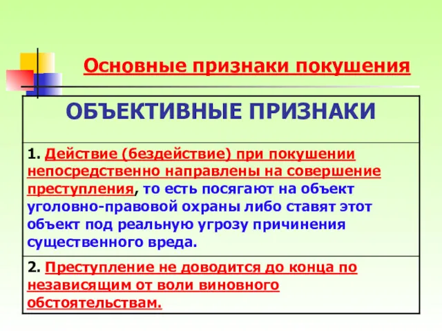 Основные признаки покушения