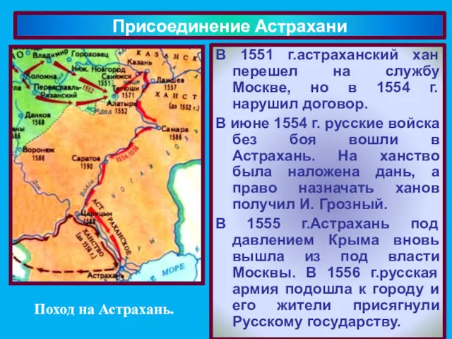 В 1551 г.астраханский хан перешел на службу Москве, но в