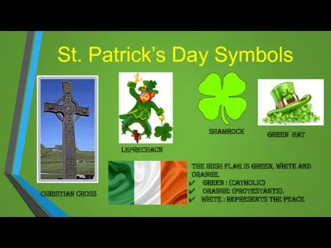 St. Patrick’s Day Symbols CHRISTIAN CROSS LEPRECHAUN SHAMROcK GREEN HAT