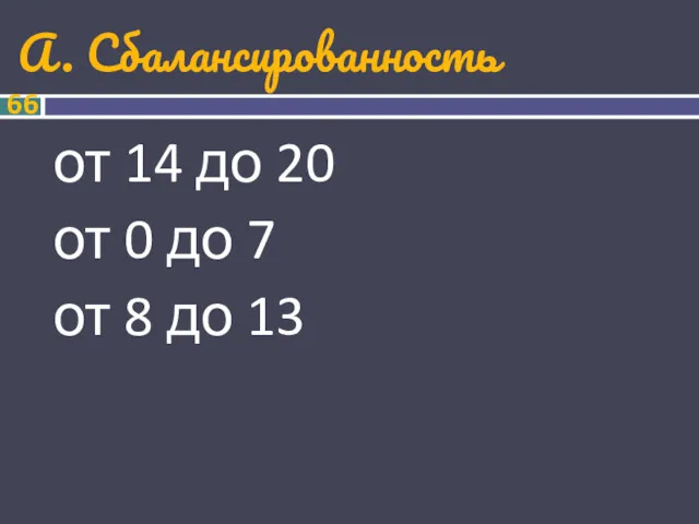 А. Сбалансированность от 14 до 20 от 0 до 7 от 8 до 13