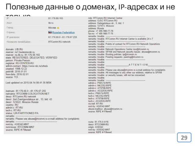 Полезные данные о доменах, IP-адресах и не только.