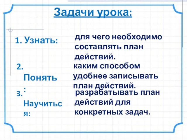 Задачи урока: 1. Узнать: 2. Понять: 3. Научиться: для чего