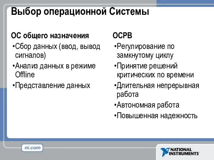 Выбор операционной Системы ОС общего назначения Сбор данных (ввод, вывод