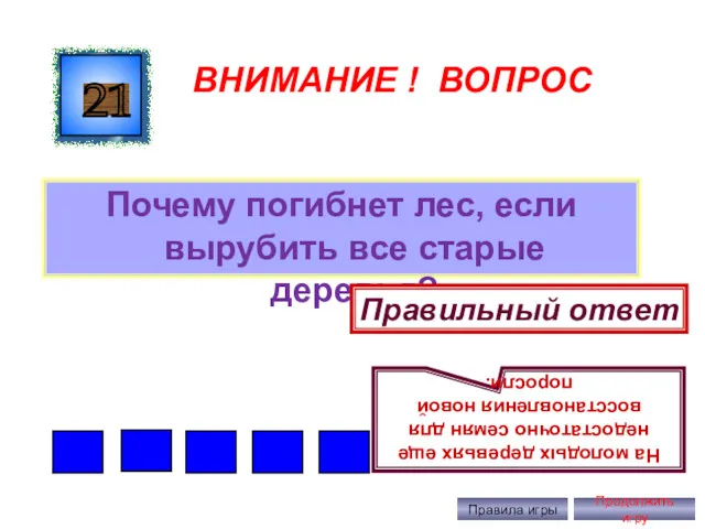 ВНИМАНИЕ ! ВОПРОС Почему погибнет лес, если вырубить все старые