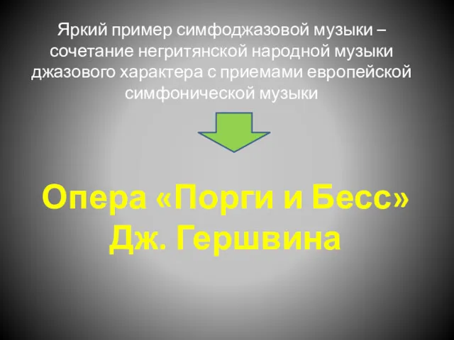 Опера «Порги и Бесс» Дж. Гершвина Яркий пример симфоджазовой музыки