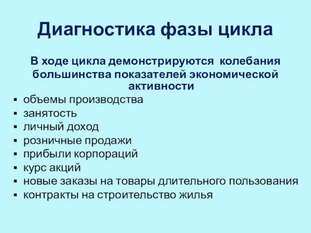 Диагностика фазы цикла В ходе цикла демонстрируются колебания большинства показателей