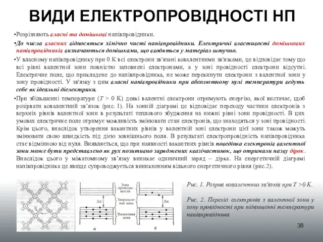 ВИДИ ЕЛЕКТРОПРОВІДНОСТІ НП Розрізняють власні та домішкові напівпровідники. До числа