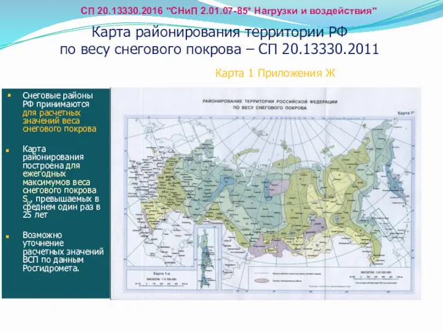 Карта районирования территории РФ по весу снегового покрова – СП