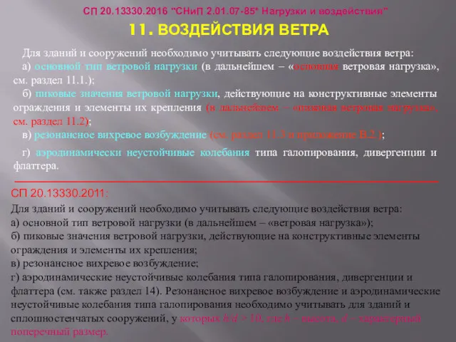 11. ВОЗДЕЙСТВИЯ ВЕТРА СП 20.13330.2016 "СНиП 2.01.07-85* Нагрузки и воздействия"