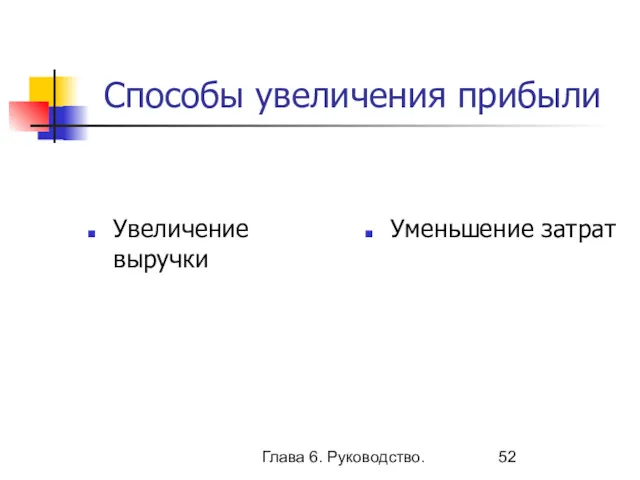 Глава 6. Руководство. Способы увеличения прибыли Увеличение выручки Уменьшение затрат