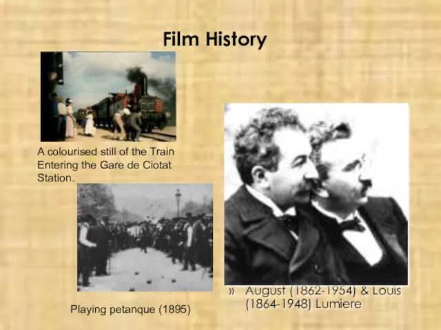 Film History August (1862-1954) & Louis (1864-1948) Lumiere A colourised still of the