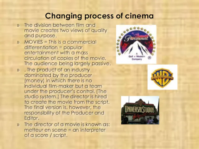 Changing process of cinema The division between film and movie creates two views