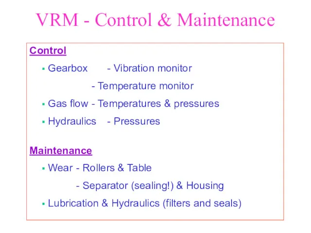 VRM - Control & Maintenance Control Gearbox - Vibration monitor