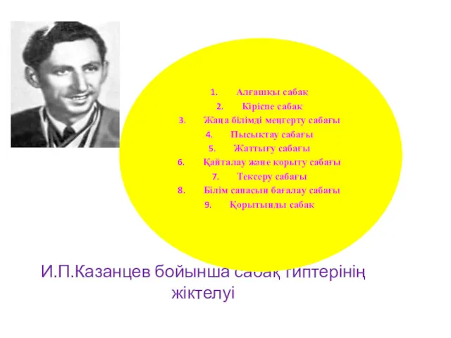 И.П.Казанцев бойынша сабақ типтерінің жіктелуі Алғашқы сабақ Кіріспе сабақ Жаңа