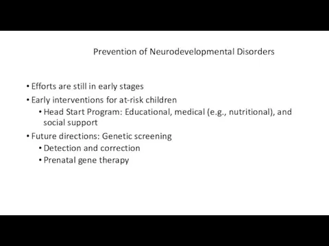 Prevention of Neurodevelopmental Disorders Efforts are still in early stages