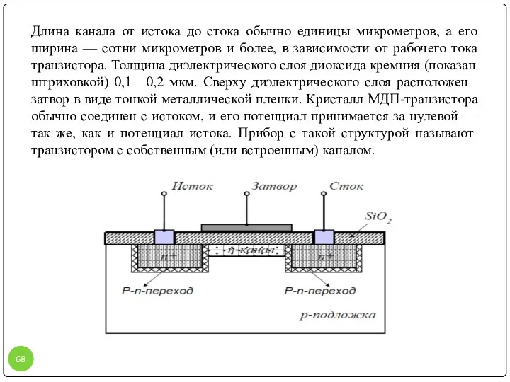 Длина канала от истока до стока обычно единицы микрометров, а