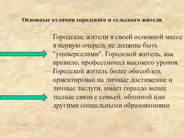 Основные отличия городского и сельского жителя Городские жители в своей