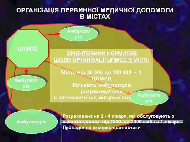 ЦПМСД Амбулаторія Амбулаторія Розрахована на 2 - 4 лікаря, які