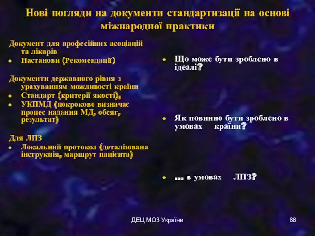 ДЕЦ МОЗ України Нові погляди на документи стандартизації на основі