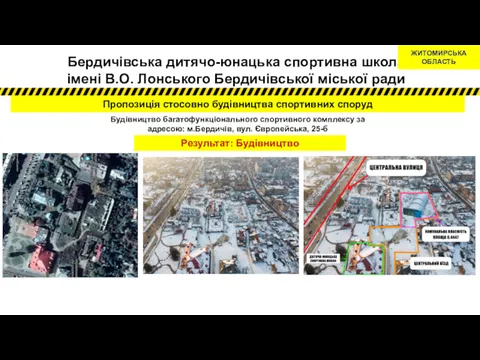 Пропозиція стосовно будівництва спортивних споруд Будівництво багатофункціонального спортивного комплексу за адресою: м.Бердичів, вул.