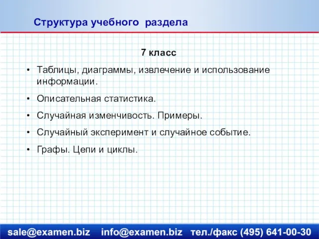 Структура учебного раздела 7 класс Таблицы, диаграммы, извлечение и использование