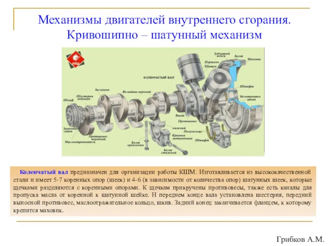 Механизмы двигателей внутреннего сгорания. Кривошипно – шатунный механизм Коленчатый вал