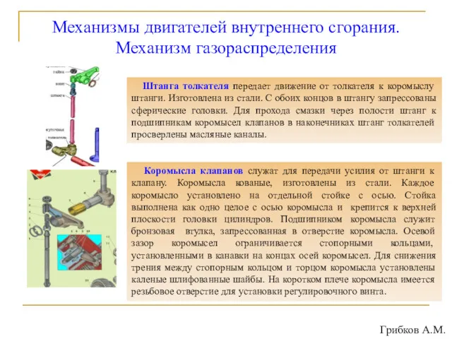 Механизмы двигателей внутреннего сгорания. Механизм газораспределения Штанга толкателя передает движение