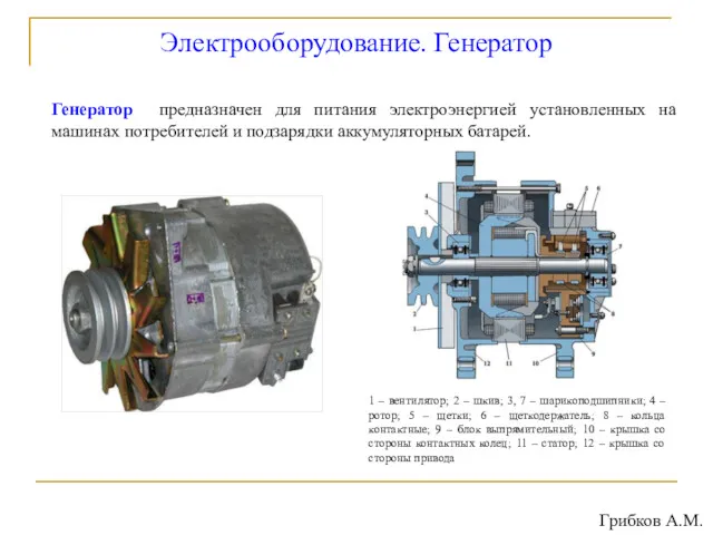 Электрооборудование. Генератор Генератор предназначен для питания электроэнергией установленных на машинах