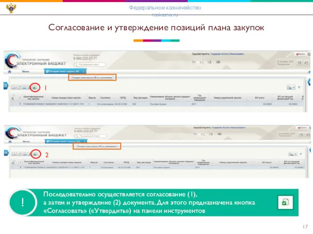 Согласование и утверждение позиций плана закупок ! Последовательно осуществляется согласование