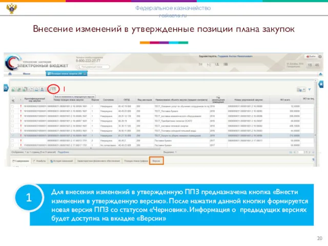 Внесение изменений в утвержденные позиции плана закупок 1 Для внесения