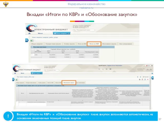 Вкладки «Итоги по КВР» и «Обоснование закупок» ! Вкладки «Итоги