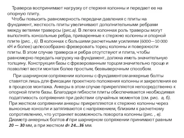 Траверса воспринимает нагрузку от стержня колонны и передает ее на