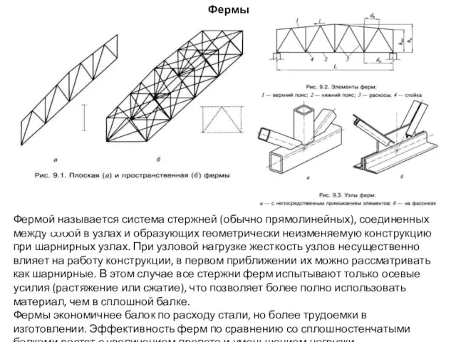 Фермы Фермой называется система стержней (обычно прямолинейных), соединенных между собой