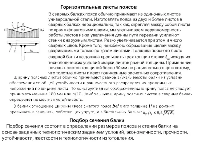 Горизонтальные листы поясов В сварных балках пояса обычно принимают из