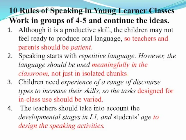 10 Rules of Speaking in Young Learner Classes Work in