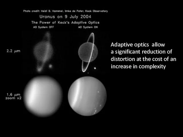 Adaptive optics allow a significant reduction of distortion at the cost of an increase in complexity