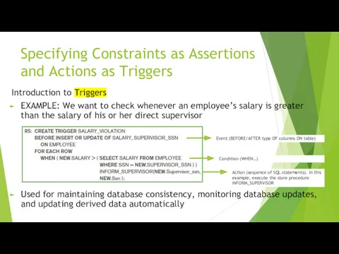 Specifying Constraints as Assertions and Actions as Triggers Introduction to