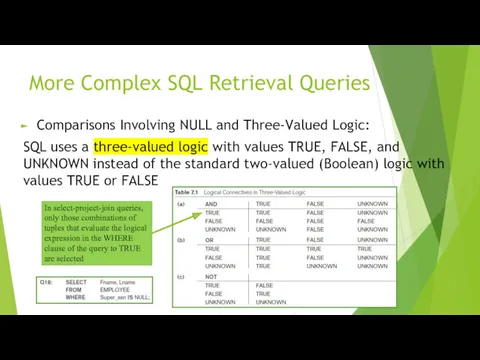 More Complex SQL Retrieval Queries Comparisons Involving NULL and Three-Valued