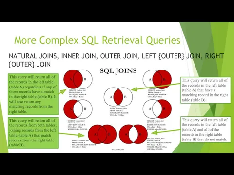 More Complex SQL Retrieval Queries NATURAL JOINS, INNER JOIN, OUTER